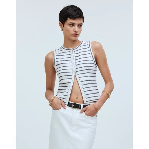 Madewell Split-Crewneck Cardigan Tank in Lighthouse Stripe - Picture 2 of 10
